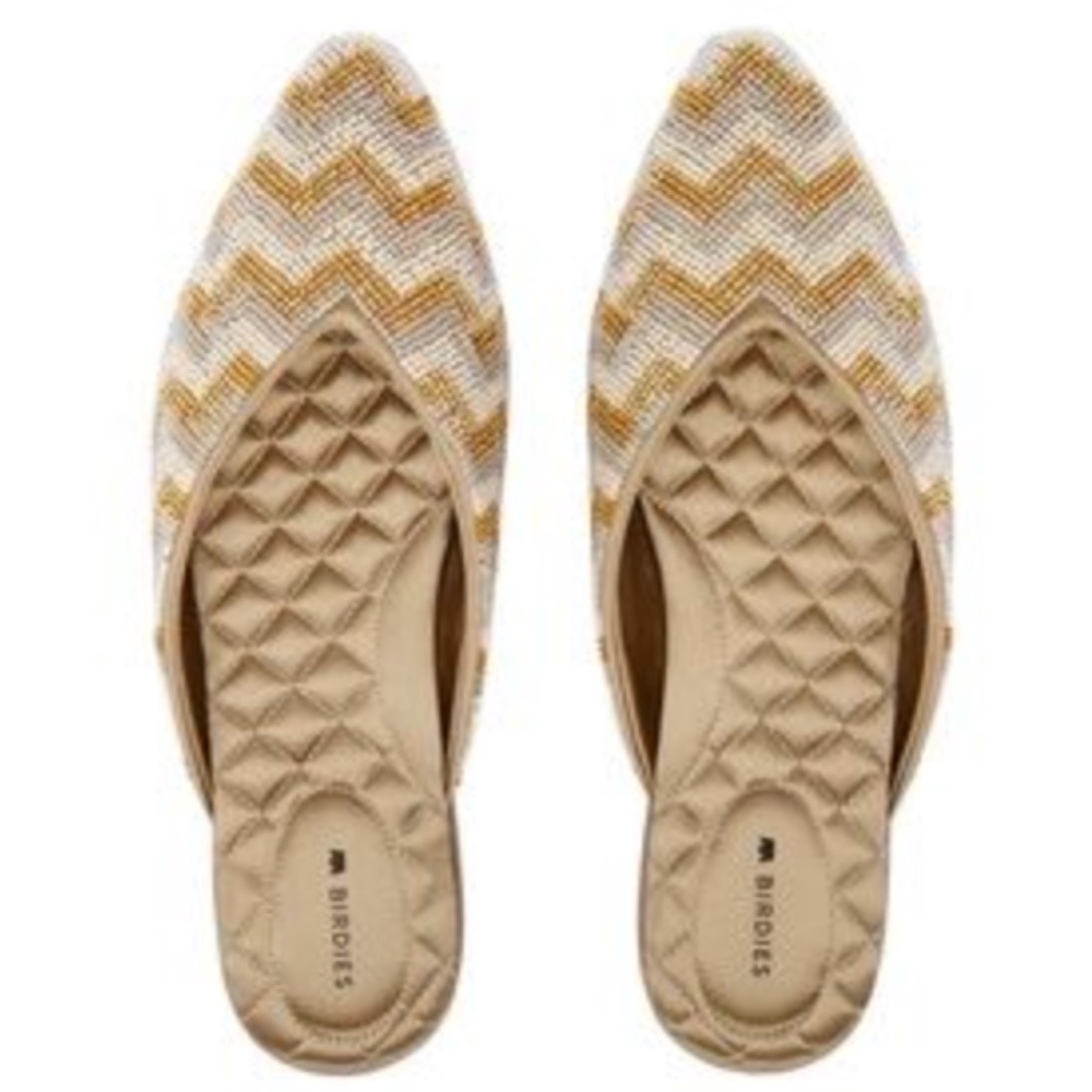 SOLD Birdies THE SWAN in Beaded Champagne Chevron,  SIZE 8  with Box